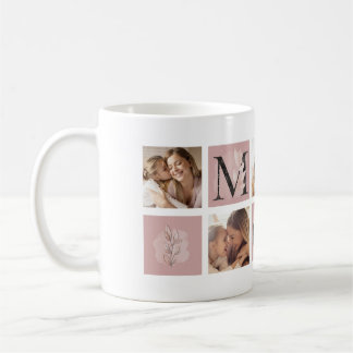 Mug Cadeau de collage photo d'alphabet floral Love Mom