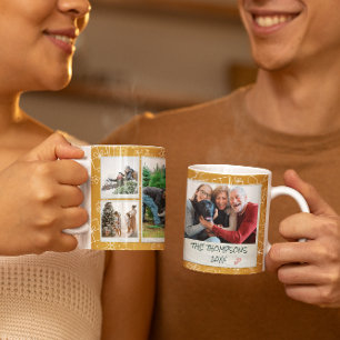 Mug Cadeau de famille multi-photos jaune de Noël Doodl