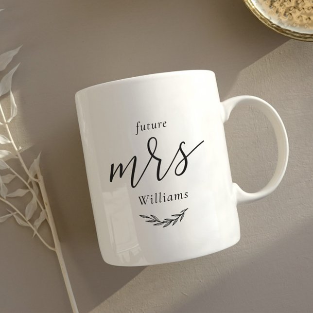 Mug Cadeau de fiançailles Future Mme Feuillage Moderne (Créateur téléchargé)