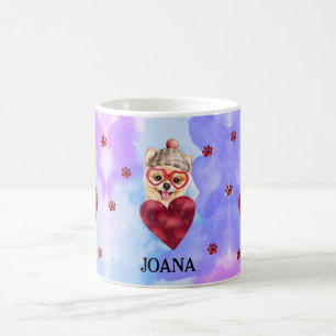 Mug Cadeau de la Saint-Valentin Chien Pomeranian Viole