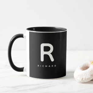 Mug Cadeau de lettre et de nom en monogramme noir et b
