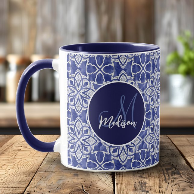 Mug Cadeau de monogramme initial élégant bleu gris (Créateur téléchargé)
