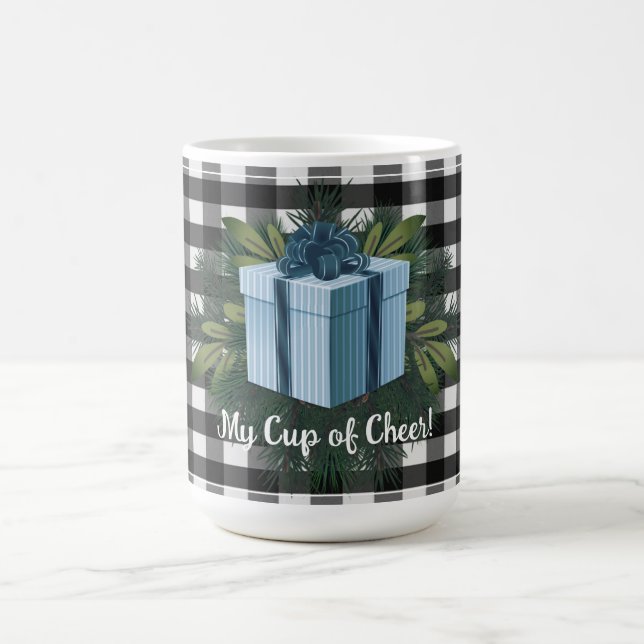 Mug Cadeau de Noël Plaid Buffalo | Bleu (Centre)