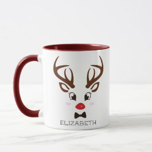 Mug Cadeau de Noël Reindeer personnalisé visage Maroon