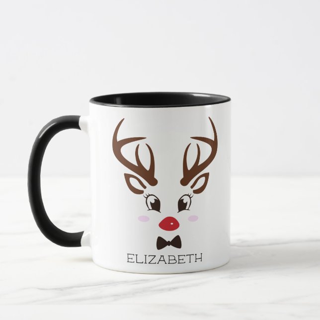 Mug Cadeau de Noël Reindeer personnalisé visage noir (Gauche)