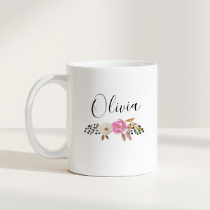 Mug Cadeau de nom personnalisé en calligraphie florale