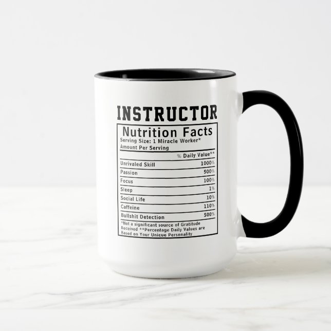 Mug Cadeau drôle pour professeur avec faits nutritionn (Droite)