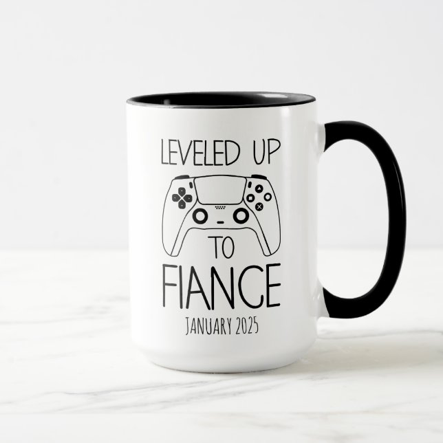 Mug Cadeau fiançailles pour lui, NIVEAU JUSQU'AU FINAN (Droite)