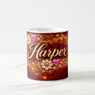 Mug Cadeau floral romantique en or avec cœur rose pers
