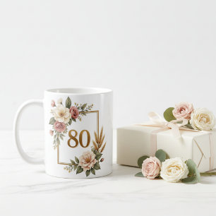 Mug Cadeau personnalisé de 80e anniversaire à motif fl