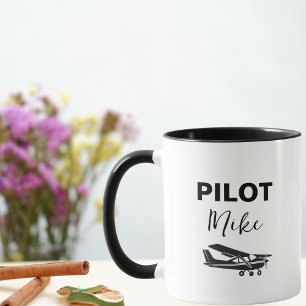 Mug Cadeau personnalisé Texte PILOTE moderne & Avion