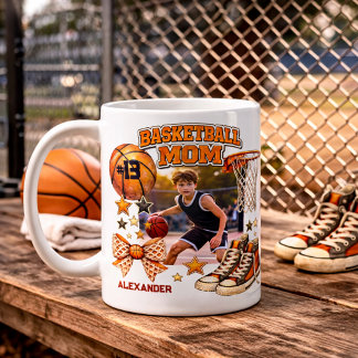 Mug Cadeau Photo de Maman Joueuse de Basket Grunge Vin