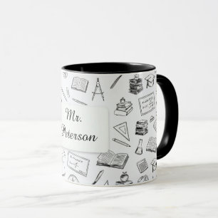 Mug Cadeau pour enseignant noir et blanc Science Mathé