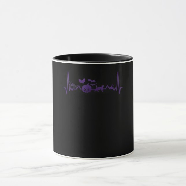 Mug Cadeau Spider | Halloween drôle de ligne Heartbeat (Centre)