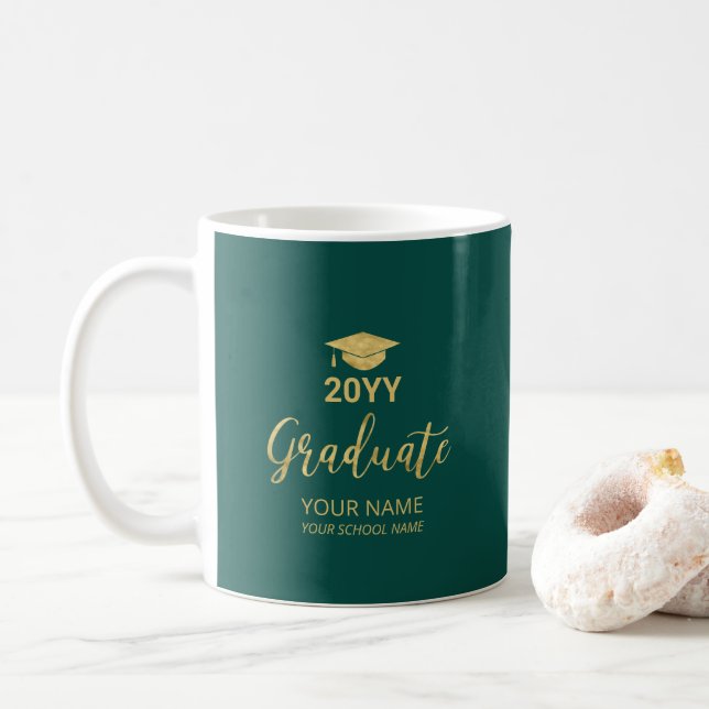 Mug Cadeaux de graduation personnalisés Gold & Green (Avec donut)