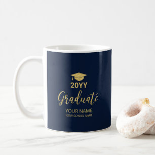 Mug Cadeaux de graduation personnalisés Gold & Navy Bl