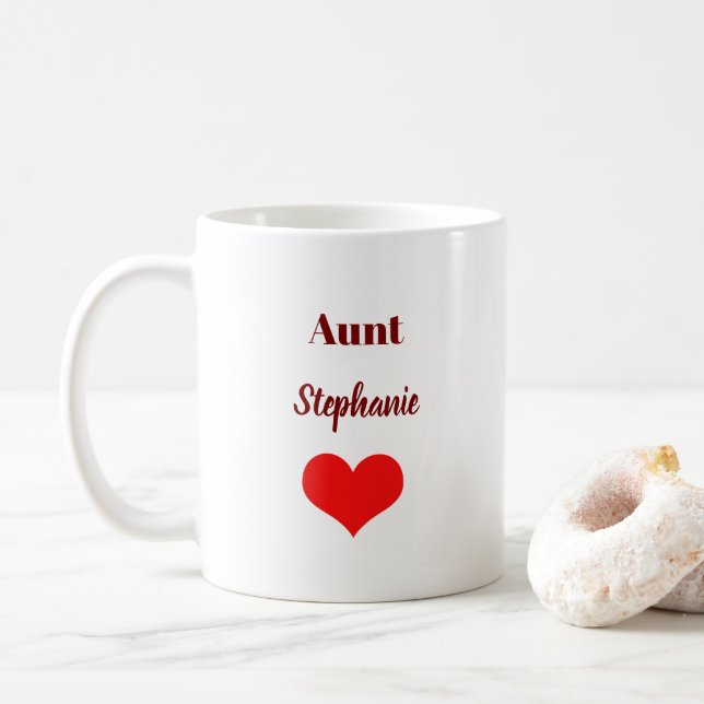 Mug Cadeaux de Tante Monogramme Nom Rouge Bourgogne Fa (Avec donut)