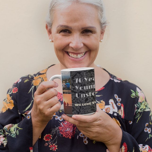 Mug Cadeaux photos personnalisés pour une femme de 70  (Custom Photo Collage Gifts for 70 Year Old Woman Mug)