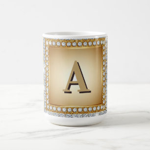 Mug ✨ Cadre de monogramme de nom en or diamant ✨