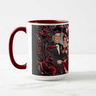 Mug Cadre floral noir et rouge 3D sculpté