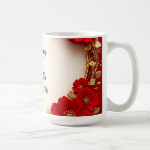 Mug Cadre floral rouge en forme de cœur avec paillette