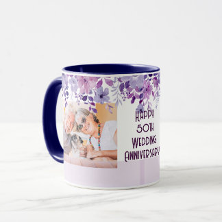 MUG CADRE FLORAL SIMPLE 50ÈME ANNIVERSAIRE DE MARIAGE