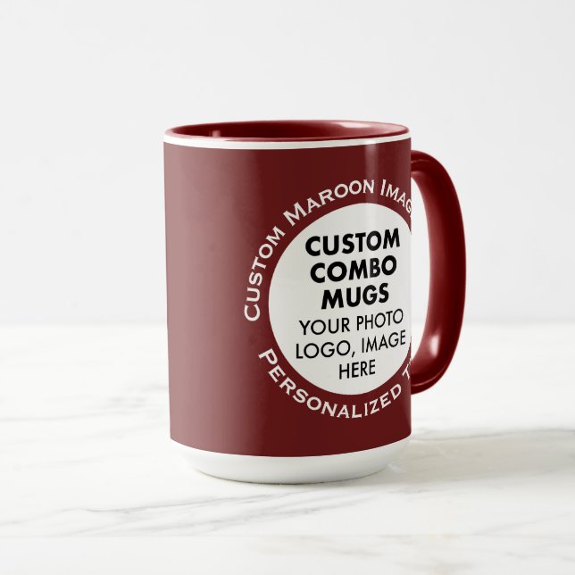 Mug Cadre Rond 2 Photo Texte Grand Marron Combo Person (Devant droit)