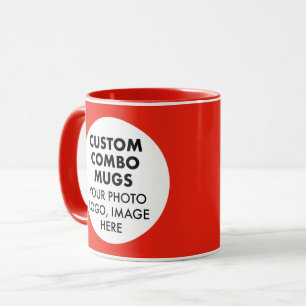 Mug Cadre Rond 2 x Logo Photo Rouge Combo Personnalisé