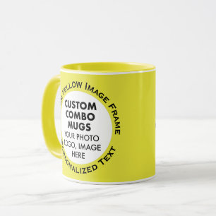 Mug Cadre Rond 2 x Photo + Texte Jaune Combo Personnal