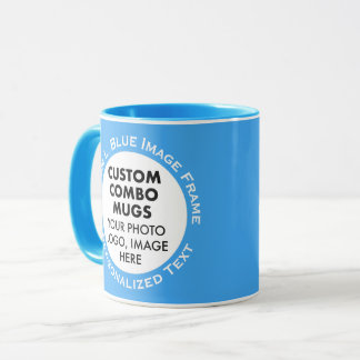 Mug Cadre Rond 2 x Texte Photo Bleu Clair Combo Person