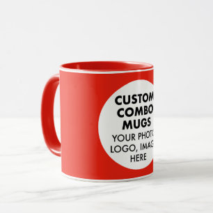 Mug Cadre Rond Photo Logo Rouge Combo Personnalisé