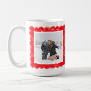 Mug cadre rouge rétro moderne gras deux photo Noël