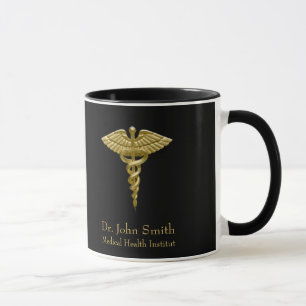 Mug Caducée d'or Médicale sur le noir