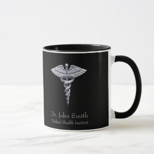 Mug Caducée Médicale Silver Classy sur Noir