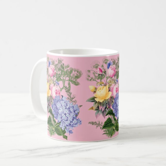 Mug café aux fleurs vintages (Devant gauche)