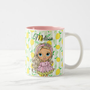 Mug Café Bicolore Fille Mignonne Aquarelle Nom au 