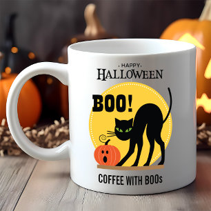 Mug Café Citrouille de chat noir avec Halloween Boos