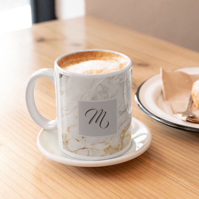 Mug Café De Nom Personnalisé Noir Et Marbre blanc (Créateur téléchargé)