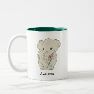 Mug Café Deux Tons Éléphant Mignon Tenant un Cœur