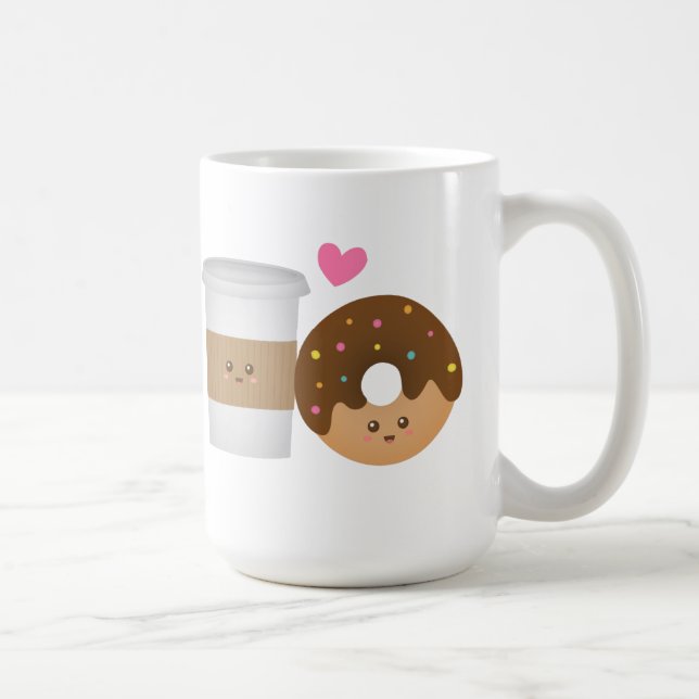 Mug Café et beignet mignons dans l'amour, paire (Droite)