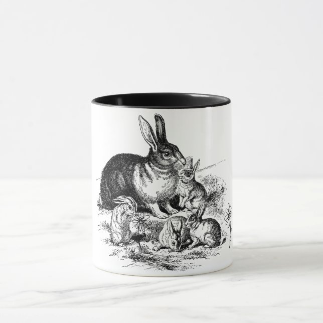 Mug café famille lapin noir et blanc (Centre)