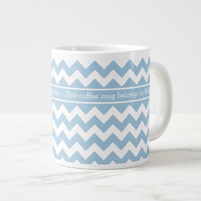 Mug café Jumbo, Chevrons Bleus et Blancs personnal (Devant droit)