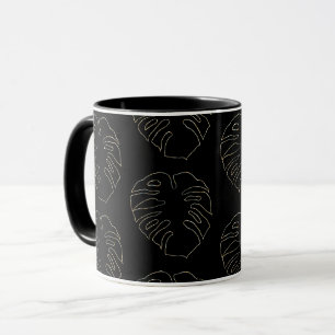 Mug Café Motif noir et or Monstera Leaf