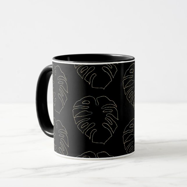 Mug Café Motif noir et or Monstera Leaf (Devant gauche)