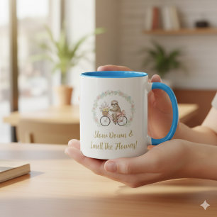 Mug Café Paresseux Aquarelle & Bicyclette Rose