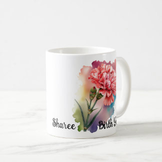 Mug café personnalisé avec fleur de naissance de j