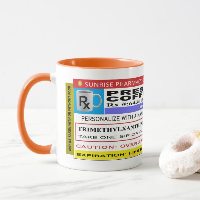 Mug Café personnalisé drôle de prescription (Avec donut)