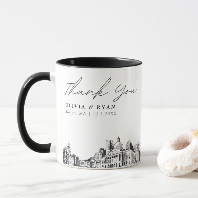 Mug Café personnalisé Mariage de Boston (Avec donut)