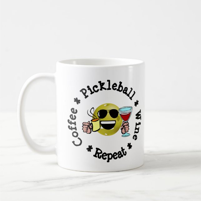 Mug Café, Pickleball, Vin, Joueur de Pickleball Répété (Gauche)