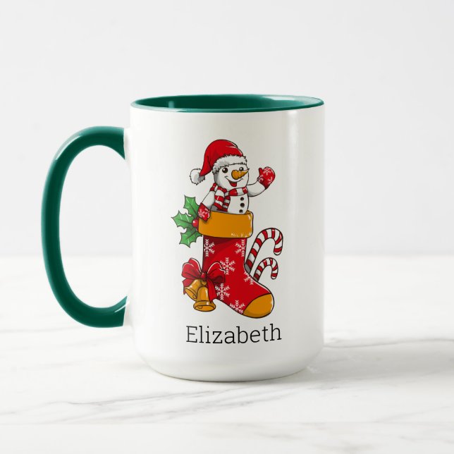 Mug Café Sucre de canne Snowman de Noël personnalisé (Gauche)